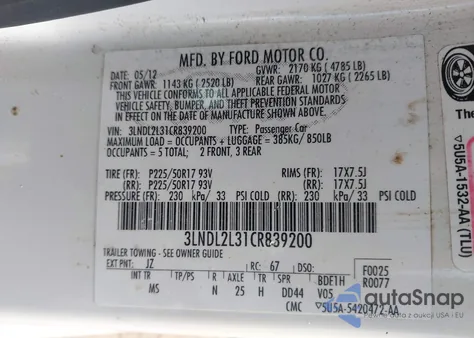 2012 Lincoln Mkz Hybrid z USA, uszkodzony, nr VIN 3LNDL2L31CR839200